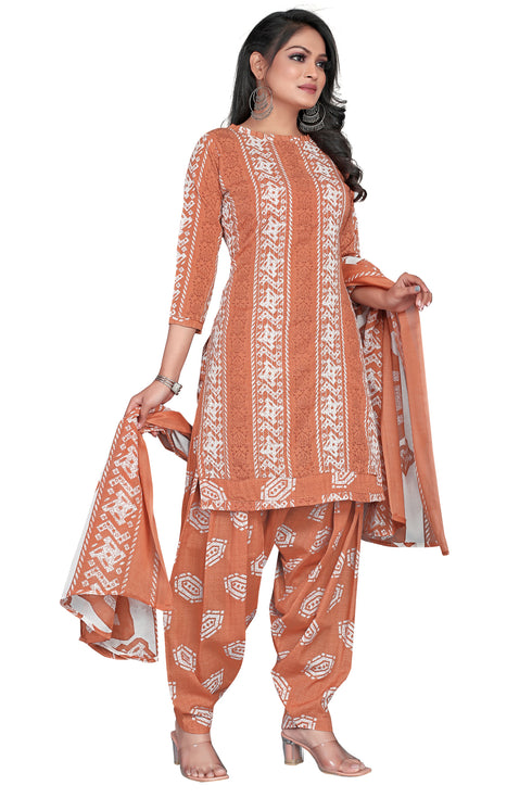 Light Brown Cotton Blend Embroidered Unstitched Salwar Suit Material