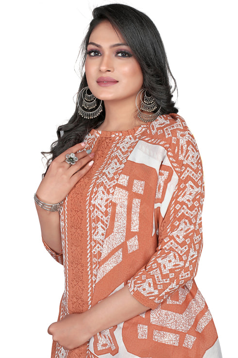 Light Brown Cotton Blend Embroidered Unstitched Salwar Suit Material