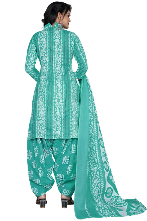 Sea Green Cotton Blend Embroidered Unstitched Salwar Suit Material