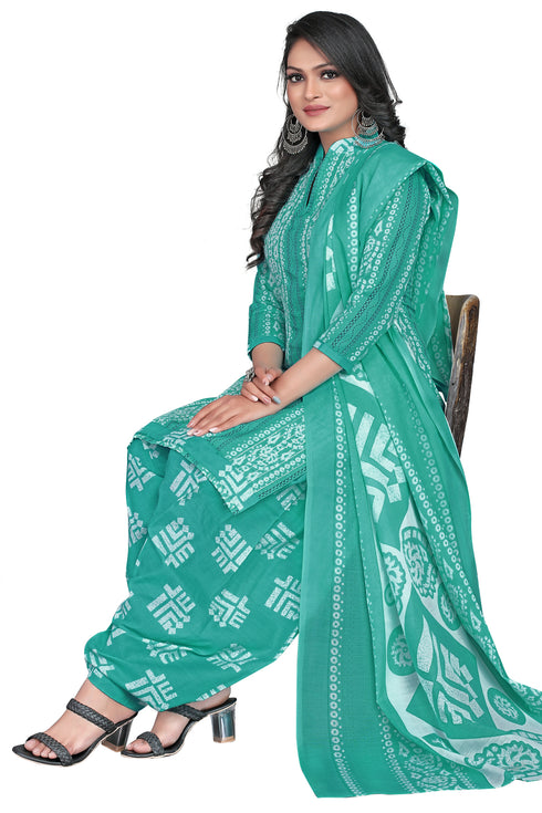 Sea Green Cotton Blend Embroidered Unstitched Salwar Suit Material