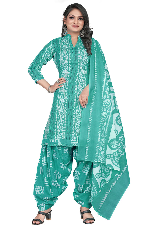 Sea Green Cotton Blend Embroidered Unstitched Salwar Suit Material