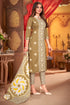 Beige & White Cotton Blend Embroidered Unstitched Salwar Suit Material