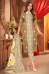 Beige & White Cotton Blend Embroidered Unstitched Salwar Suit Material