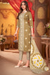 Beige & White Cotton Blend Embroidered Unstitched Salwar Suit Material