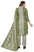 Green & White Cotton Blend Embroidered Unstitched Salwar Suit Material
