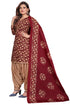Maroon & Beige Cotton Blend Printed Unstitched Salwar Suit Material