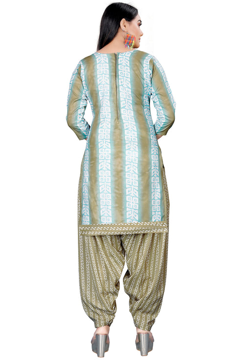 Mahendi Green & Sky Blue Cotton Blend Printed Unstitched Salwar Suit Material