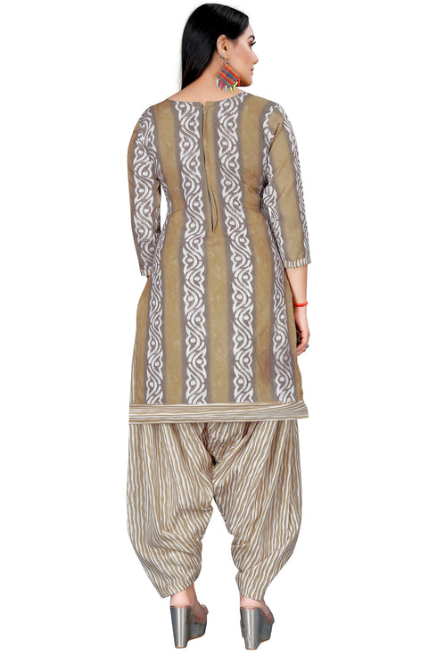 Grey & Beige Cotton Blend Printed Unstitched Salwar Suit Material