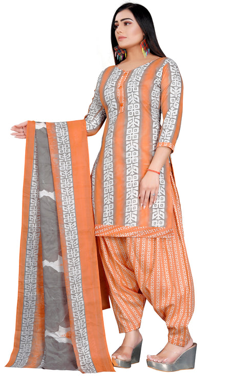 Light Orange & Grey Cotton Blend Printed Unstitched Salwar Suit Material