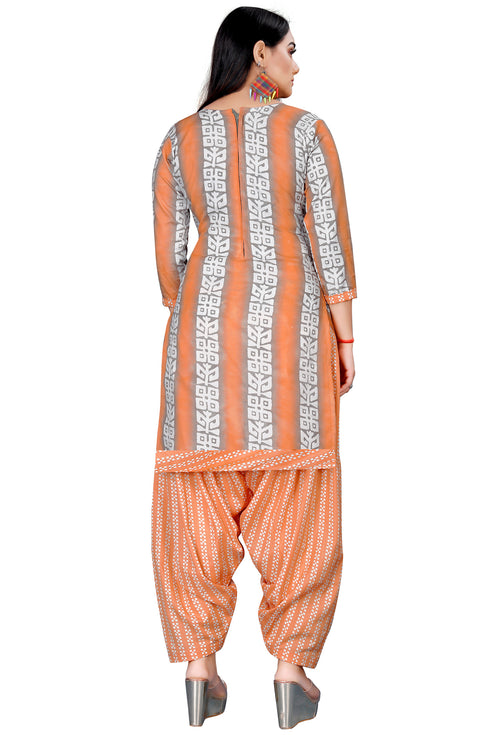 Light Orange & Grey Cotton Blend Printed Unstitched Salwar Suit Material
