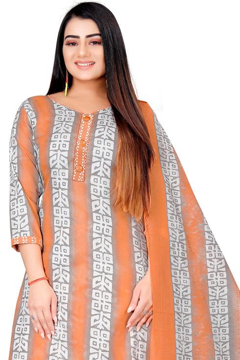 Light Orange & Grey Cotton Blend Printed Unstitched Salwar Suit Material