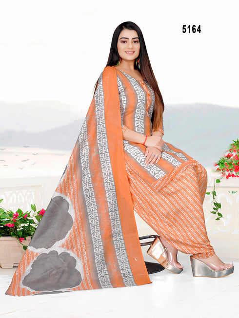 Light Orange & Grey Cotton Blend Printed Unstitched Salwar Suit Material