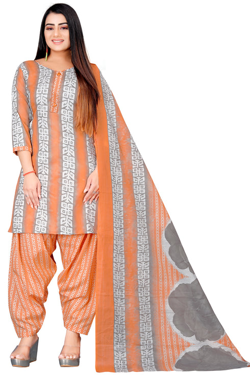 Light Orange & Grey Cotton Blend Printed Unstitched Salwar Suit Material
