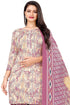 Beige & Light Purple Cotton Blend Printed Unstitched Salwar Suit Material