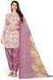 Beige & Light Purple Cotton Blend Printed Unstitched Salwar Suit Material