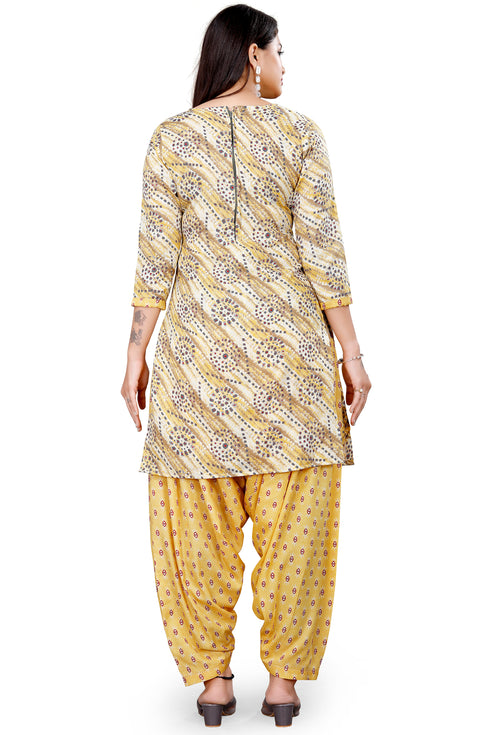 Yellow & Grey Cotton Blend Printed Unstitched Salwar Suit Material
