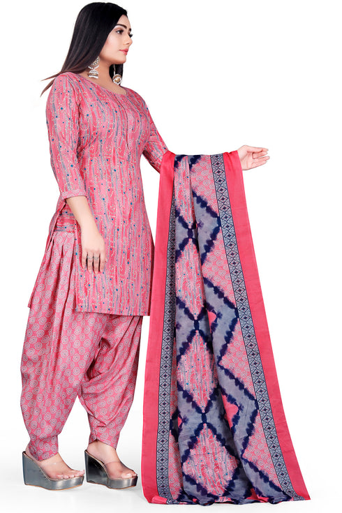 Light Pink & Grey Cotton Blend Printed Unstitched Salwar Suit Material