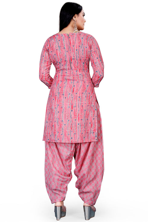 Light Pink & Grey Cotton Blend Printed Unstitched Salwar Suit Material