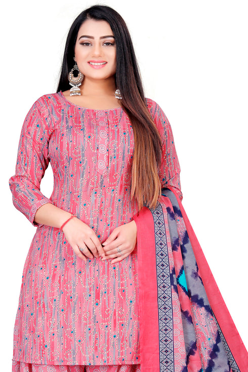 Light Pink & Grey Cotton Blend Printed Unstitched Salwar Suit Material