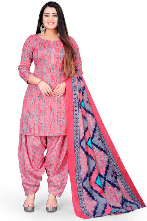 Light Pink & Grey Cotton Blend Printed Unstitched Salwar Suit Material