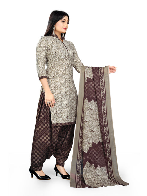 Grey Cotton Blend Printed Unstitched Salwar Suit Material