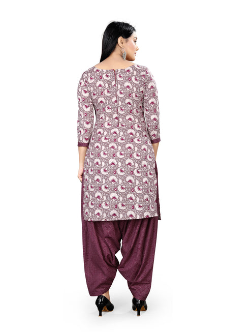 Mauve Cotton Blend Printed Unstitched Salwar Suit Material
