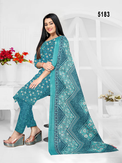 Aqua Cotton Blend Printed Unstitched Salwar Suit Material