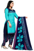 Aqua Cotton Blend Printed Unstitched Salwar Suit Material