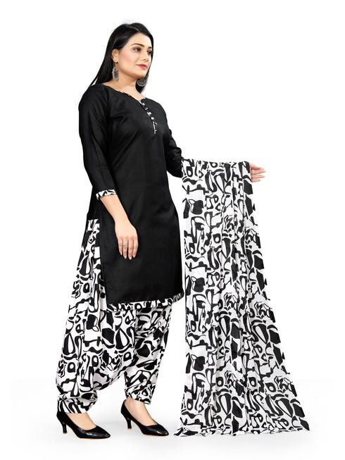Black Cotton Blend Printed Unstitched Salwar Suit Material