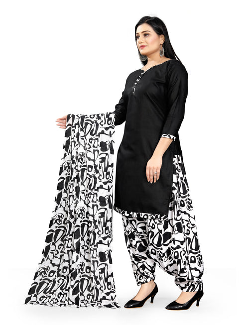 Black Cotton Blend Printed Unstitched Salwar Suit Material