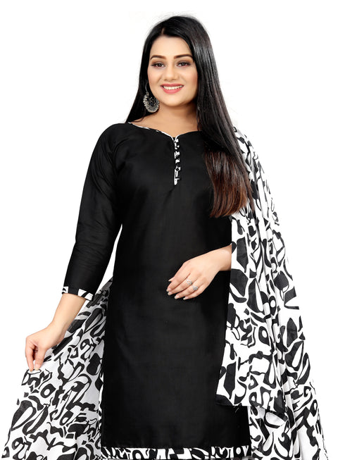 Black Cotton Blend Printed Unstitched Salwar Suit Material