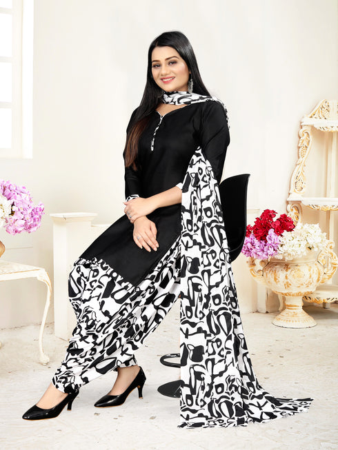 Black Cotton Blend Printed Unstitched Salwar Suit Material