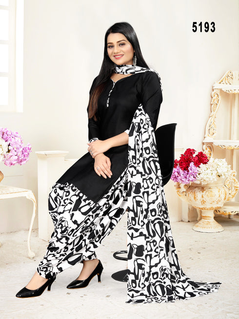 Black Cotton Blend Printed Unstitched Salwar Suit Material