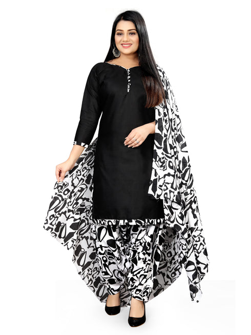 Black Cotton Blend Printed Unstitched Salwar Suit Material