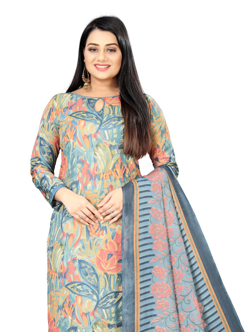 Multicolor Cotton Blend Printed Unstitched Salwar Suit Material