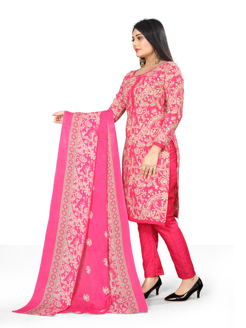 Pink Cotton Blend Printed Unstitched Salwar Suit Material