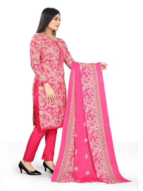 Pink Cotton Blend Printed Unstitched Salwar Suit Material