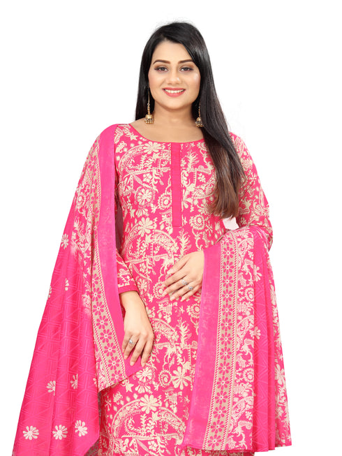 Pink Cotton Blend Printed Unstitched Salwar Suit Material