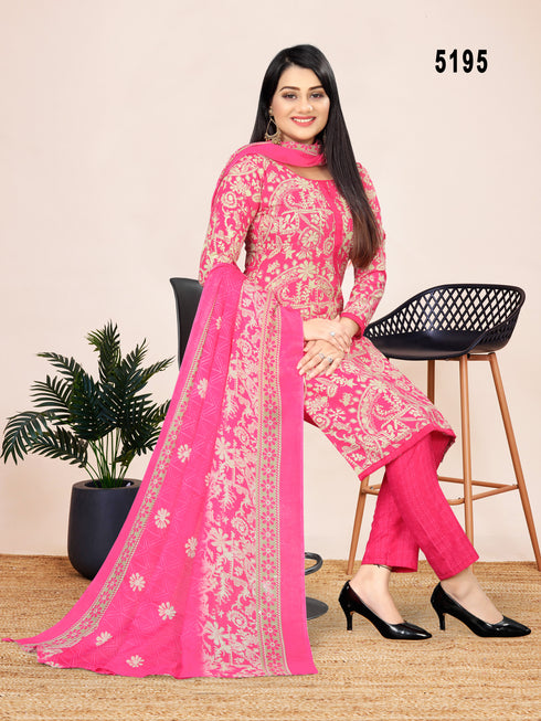 Pink Cotton Blend Printed Unstitched Salwar Suit Material