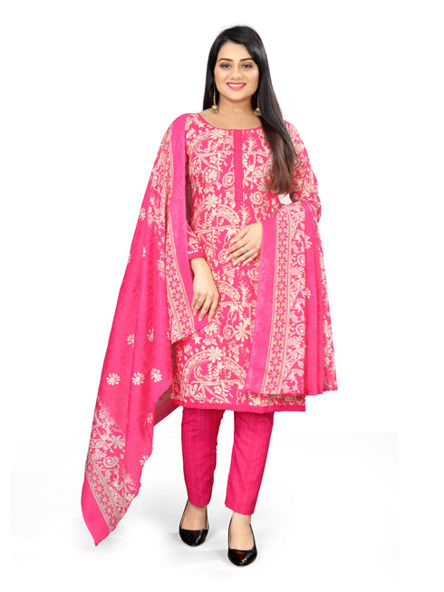 Pink Cotton Blend Printed Unstitched Salwar Suit Material
