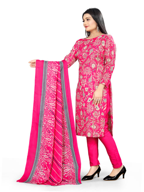 Pink Cotton Blend Printed Unstitched Salwar Suit Material