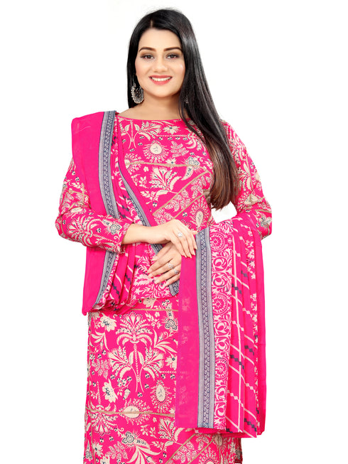 Pink Cotton Blend Printed Unstitched Salwar Suit Material