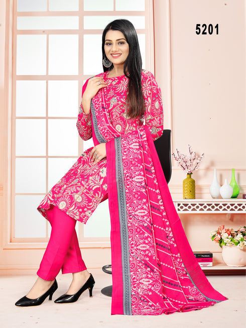 Pink Cotton Blend Printed Unstitched Salwar Suit Material