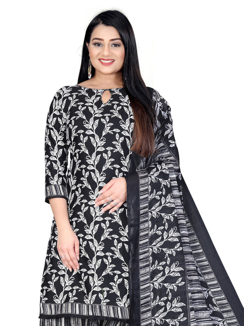 Black & White Cotton Blend Printed Unstitched Salwar Suit Material