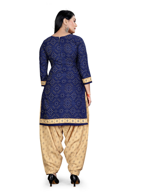 Navy Blue Cotton Blend Printed Unstitched Salwar Suit Material