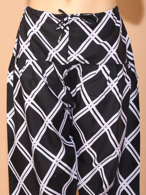 Black Polyester Cotton Printed Salwar Suit with Dupatta