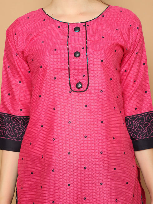 Dark Pink Cotton Printed Readymade Patiala Salwar Suit