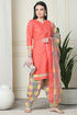 Peach Polyester Cotton Printed Salwar Suit with Dupatta