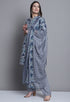 Grey & Green Polyester Cotton Printed Salwar Suit with Dupatta