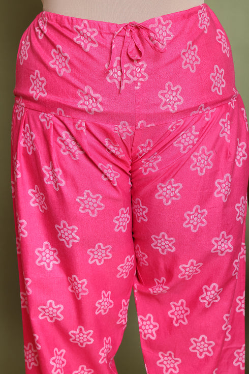 Pink Cotton Blend Printed Ready to Wear Patiala Salwar Suit